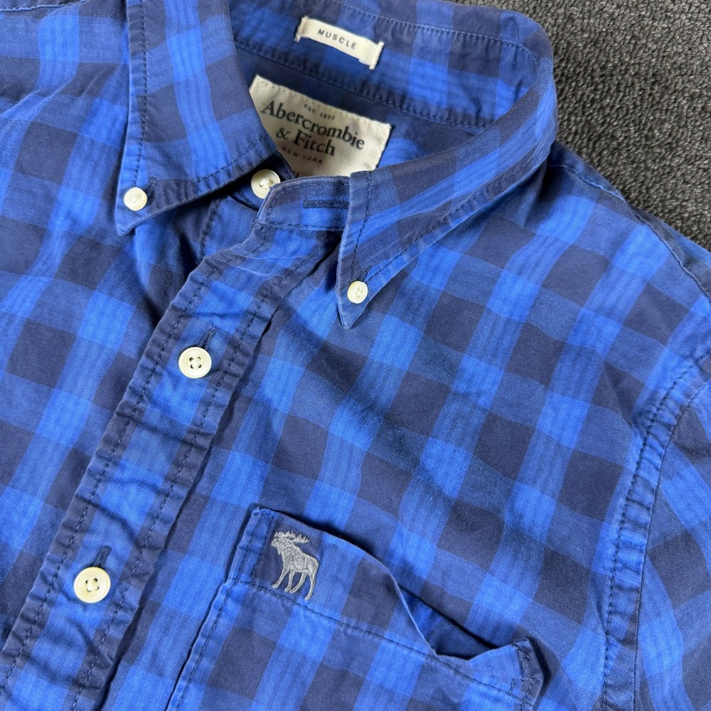 Abercrombie & Fitch Button-Down Mens XL Muscle Fit Blue Buffalo Check EUC